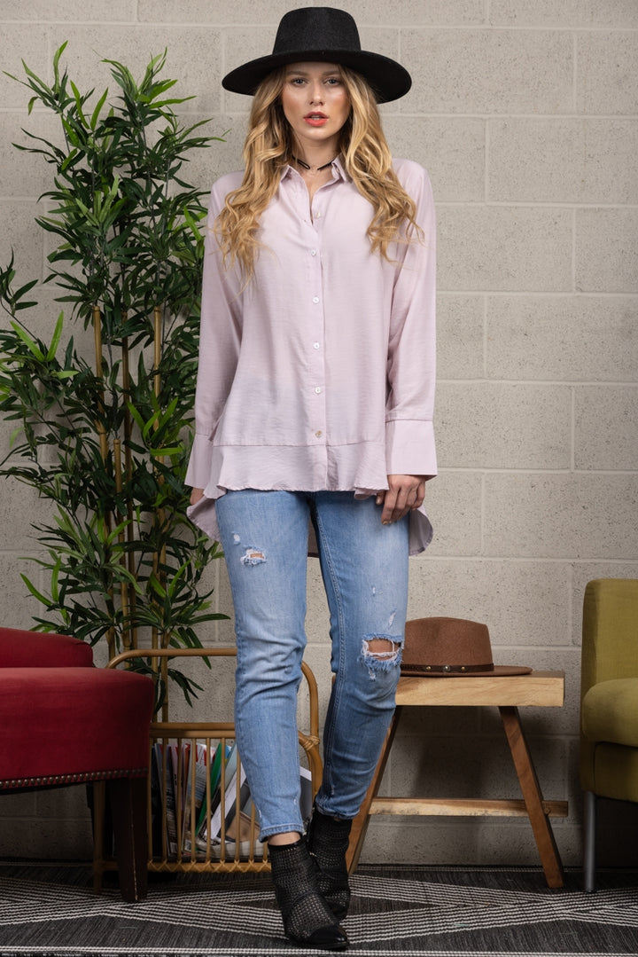 BLUSH BUTTON DOWN HI-LOW BLOUSE  T2300