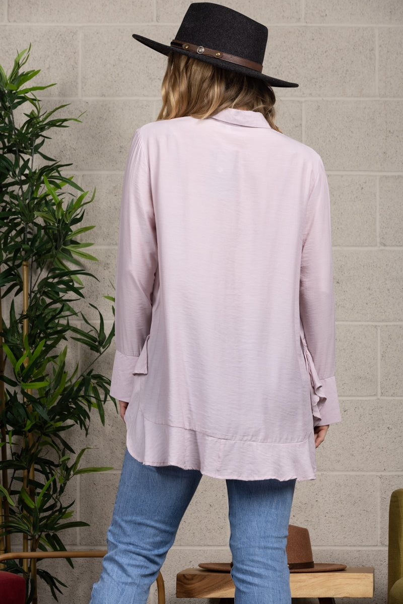 BLUSH BUTTON DOWN HI-LOW BLOUSE  T2300