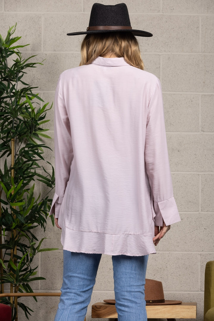 BLUSH BUTTON DOWN HI-LOW BLOUSE  T2300