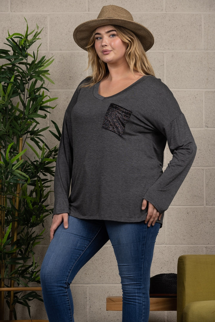 V-NECK LONG SLEEVE PLUS SIZE TOP T6945X