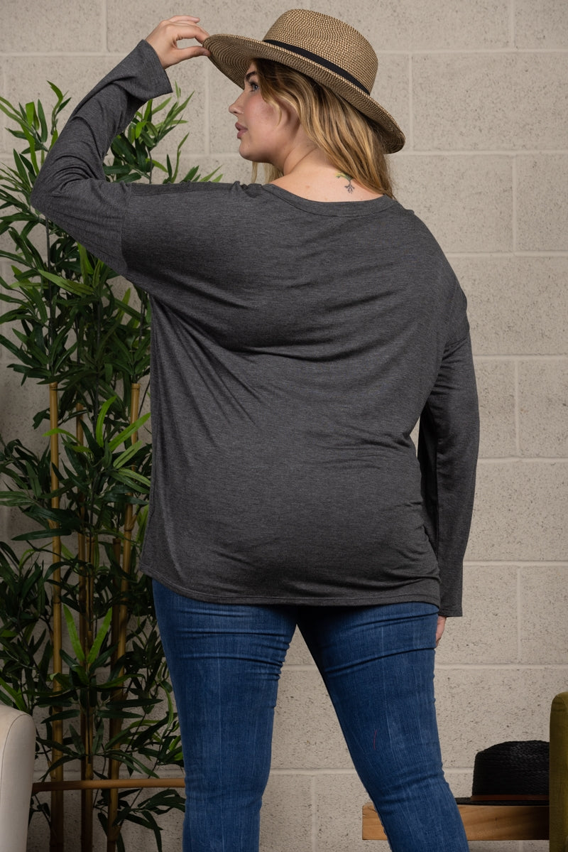 V-NECK LONG SLEEVE PLUS SIZE TOP T6945X