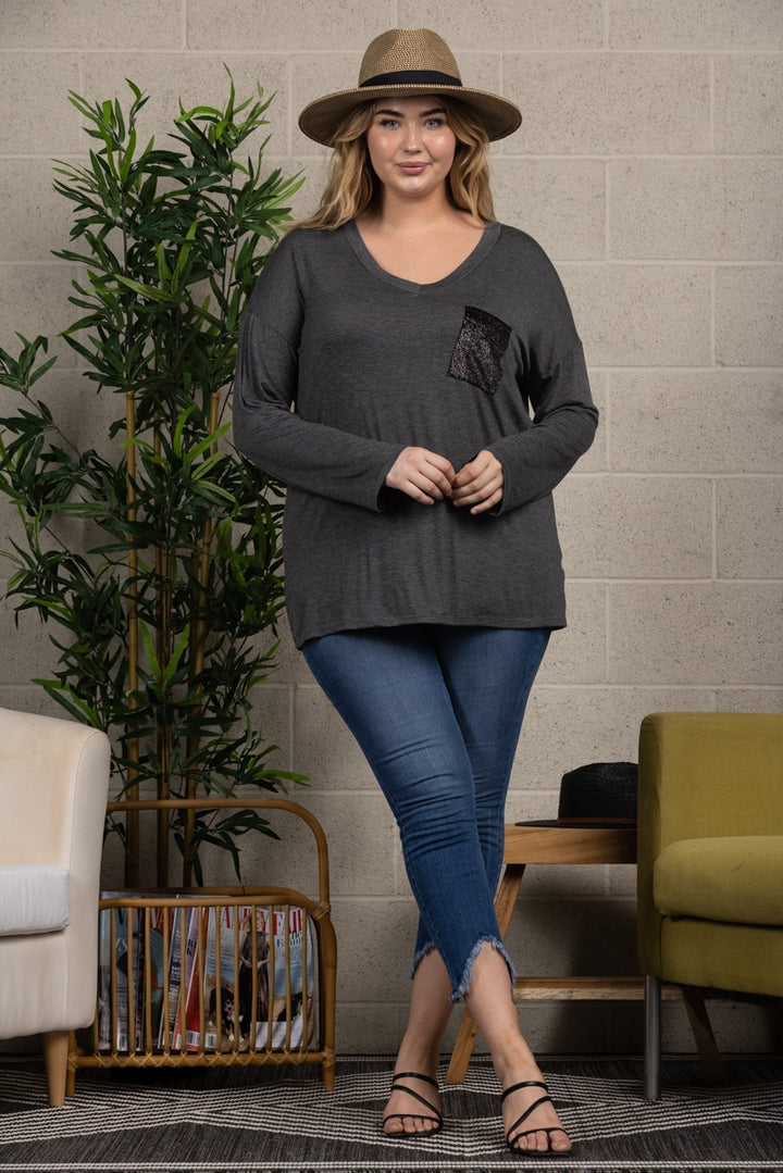 V-NECK LONG SLEEVE PLUS SIZE TOP T6945X