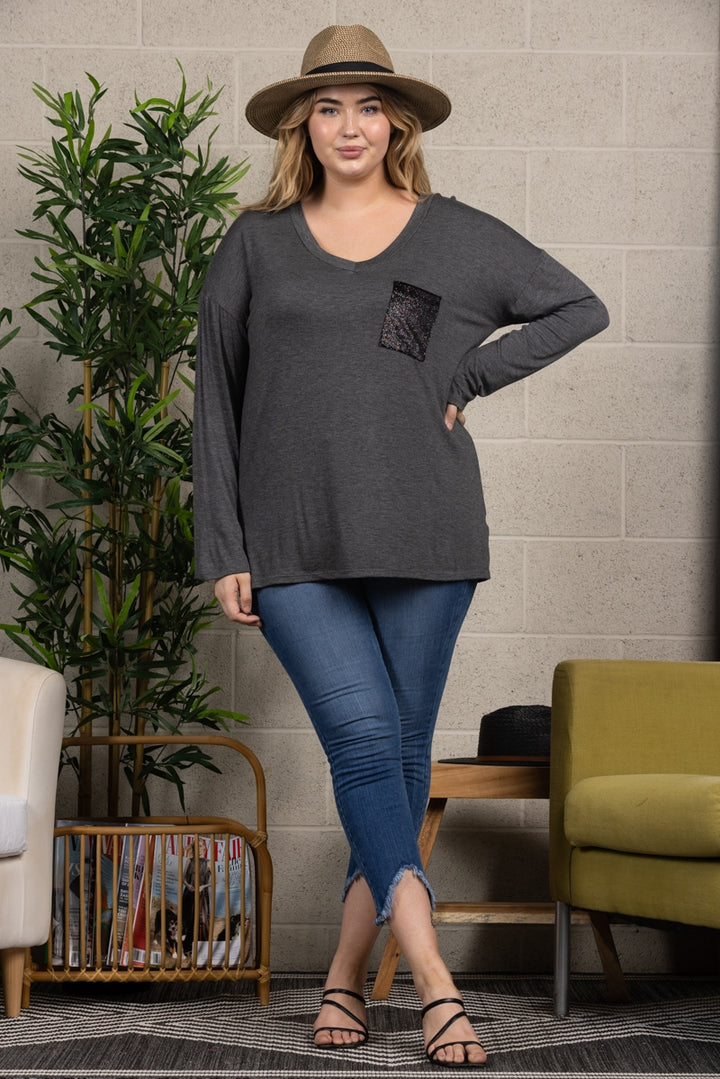 V-NECK LONG SLEEVE PLUS SIZE TOP T6945X