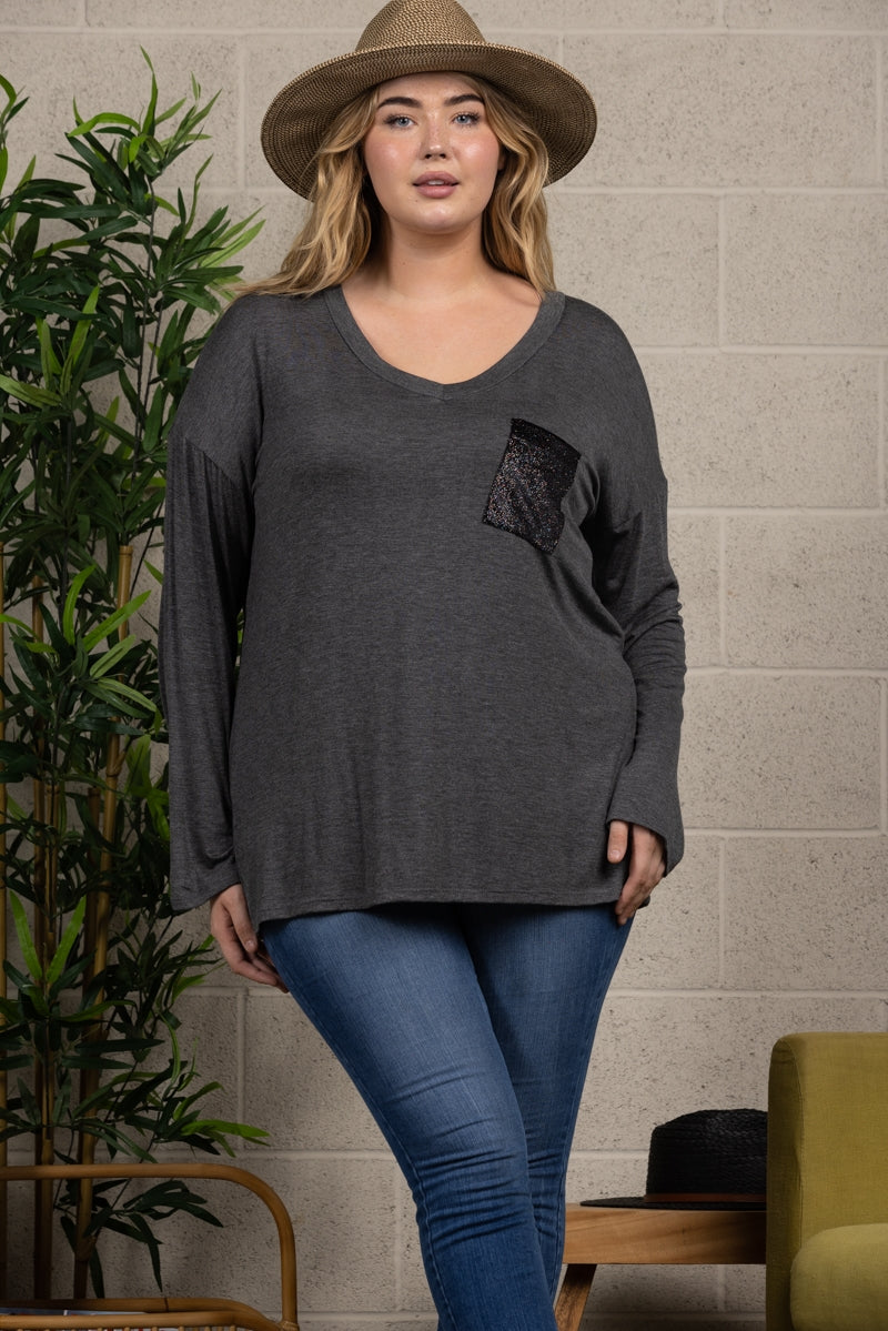 V-NECK LONG SLEEVE PLUS SIZE TOP T6945X