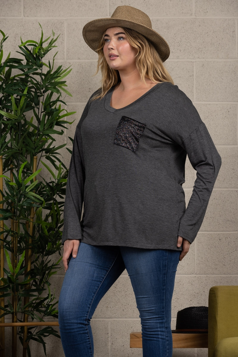 V-NECK LONG SLEEVE PLUS SIZE TOP T6945X