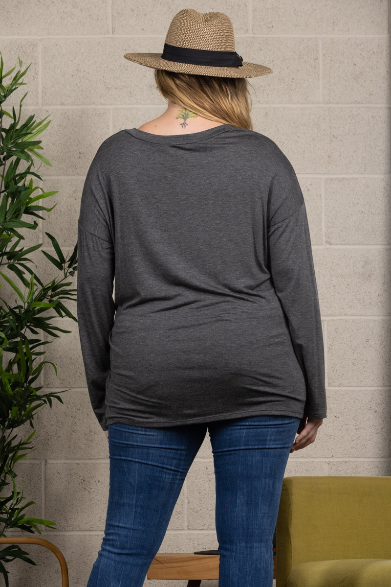 V-NECK LONG SLEEVE PLUS SIZE TOP T6945X