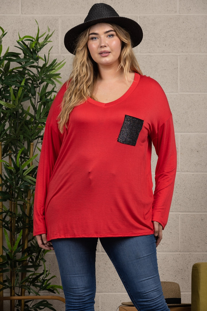 V-NECK LONG SLEEVE PLUS SIZE TOP T6945X