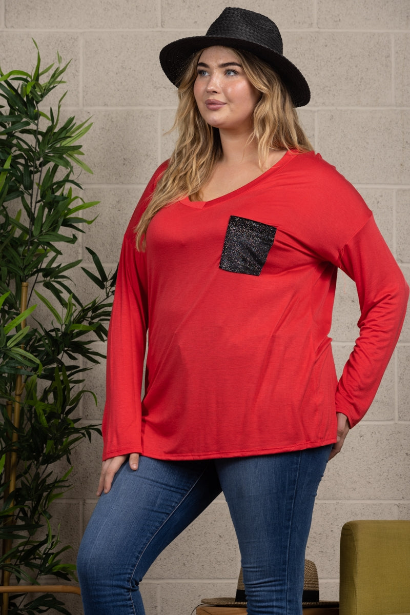 V-NECK LONG SLEEVE PLUS SIZE TOP T6945X