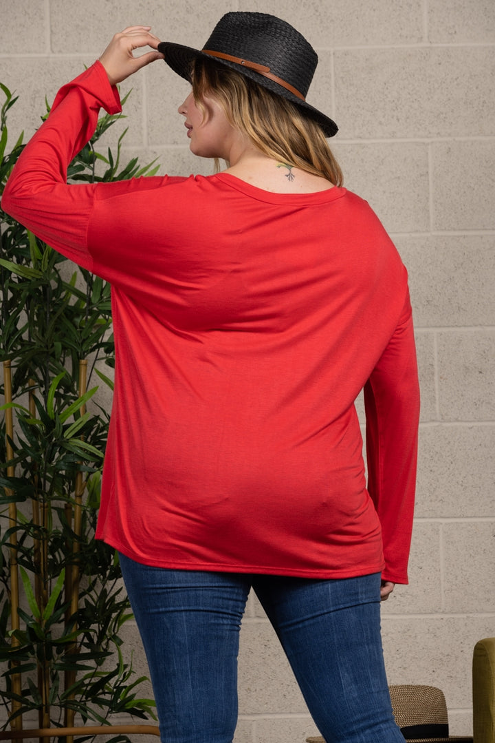 V-NECK LONG SLEEVE PLUS SIZE TOP T6945X