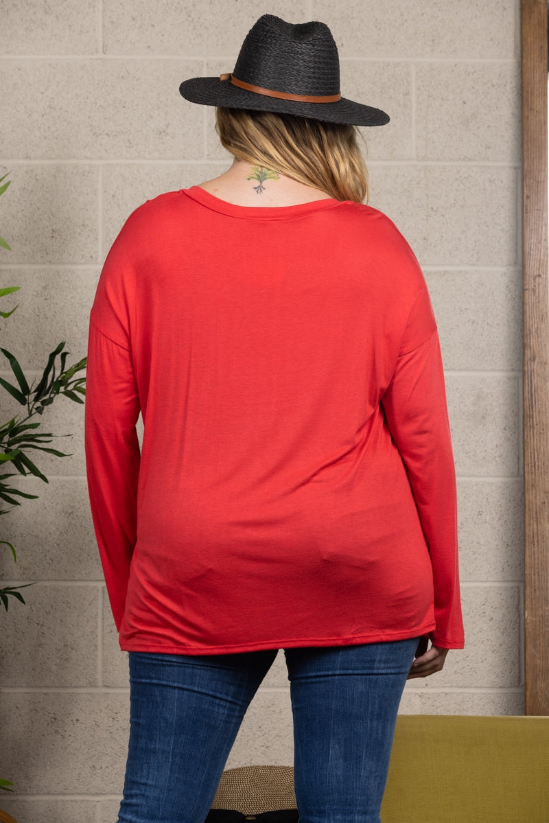 V-NECK LONG SLEEVE PLUS SIZE TOP T6945X