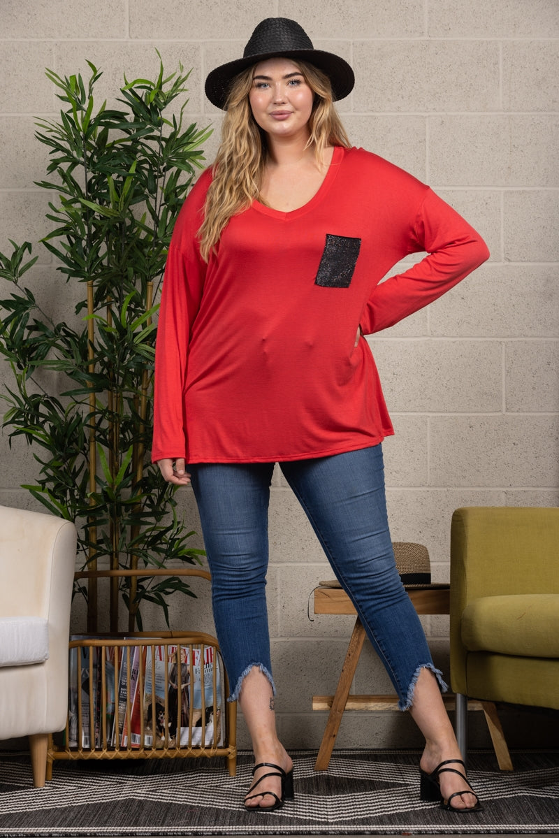 V-NECK LONG SLEEVE PLUS SIZE TOP T6945X