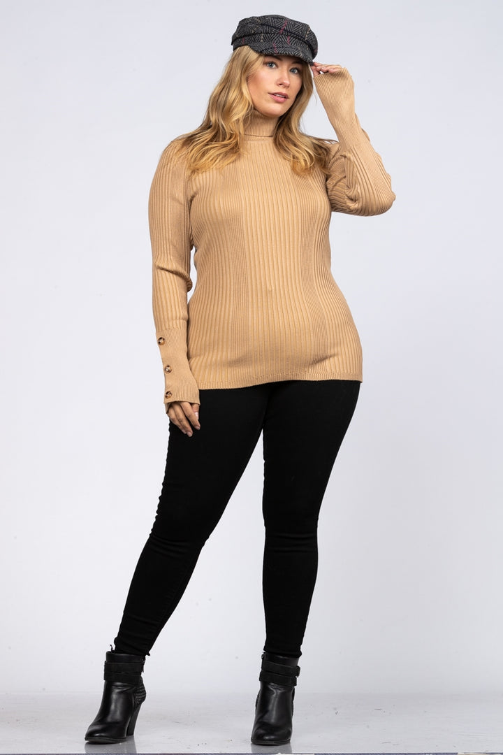 CAMEL RIB STITCH PULLOVER PLUS SIZE SWEATER-MSW7855P