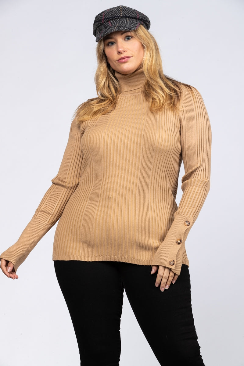 CAMEL RIB STITCH PULLOVER PLUS SIZE SWEATER-MSW7855P