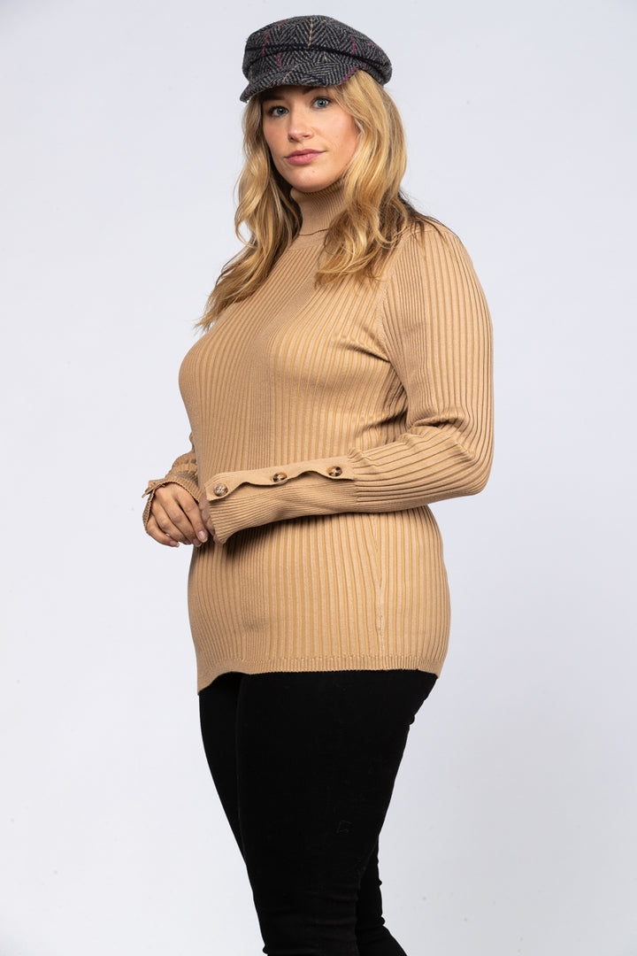 CAMEL RIB STITCH PULLOVER PLUS SIZE SWEATER-MSW7855P