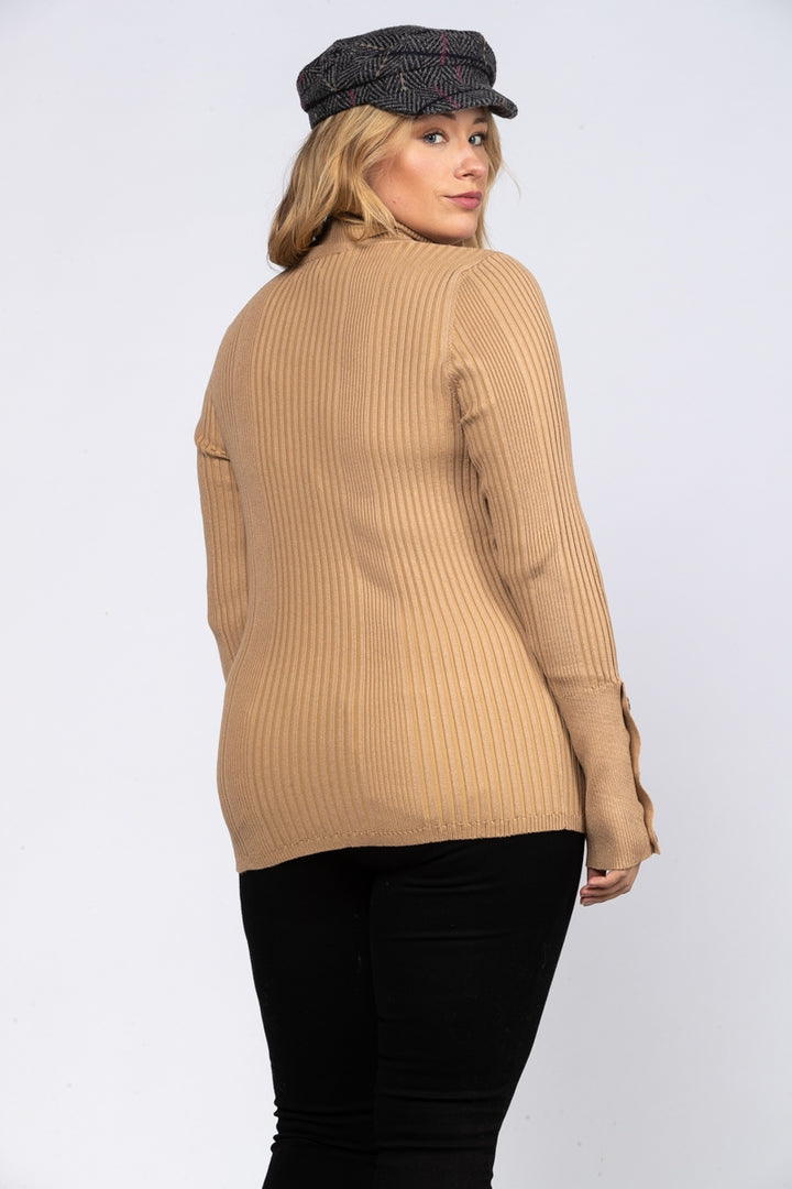 CAMEL RIB STITCH PULLOVER PLUS SIZE SWEATER-MSW7855P