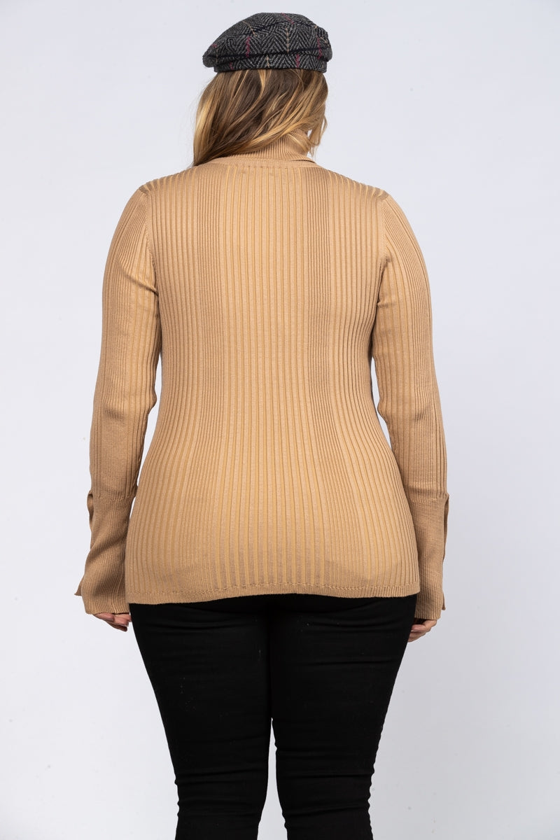 CAMEL RIB STITCH PULLOVER PLUS SIZE SWEATER-MSW7855P