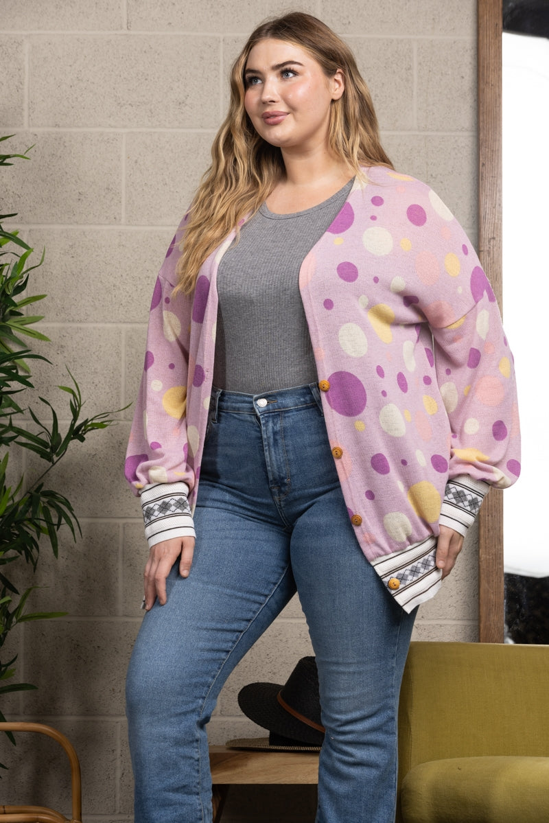 SWEET POLKA DOTS PRINT RIB STITCH PLUS SIZE COVER-UP