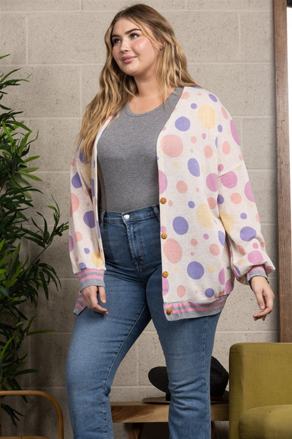 SWEET POLKA DOTS PRINT RIB STITCH PLUS SIZE COVER-UP