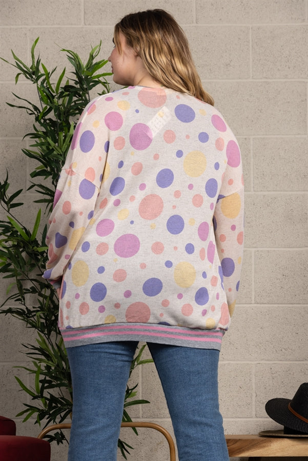 SWEET POLKA DOTS PRINT RIB STITCH PLUS SIZE COVER-UP