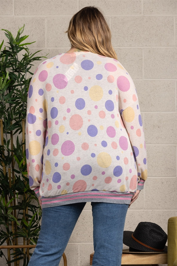 SWEET POLKA DOTS PRINT RIB STITCH PLUS SIZE COVER-UP