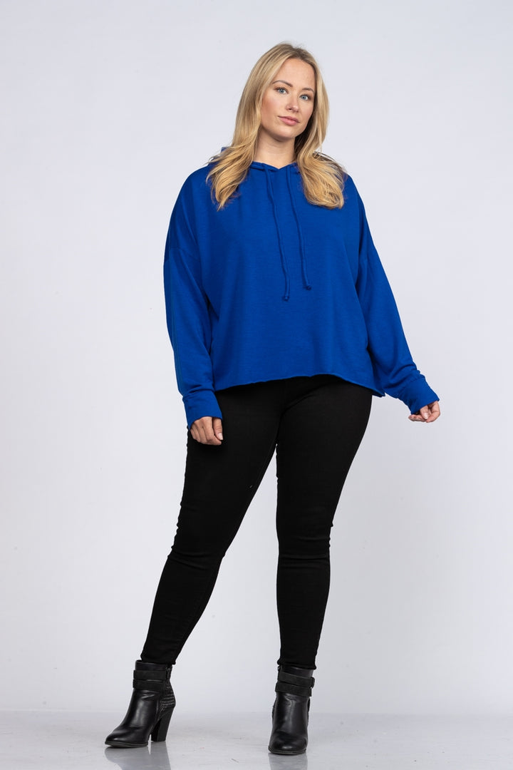 ROYAL BLUE HOODY PLUS SIZE PULLOVER SWEATER TOP 4866PL