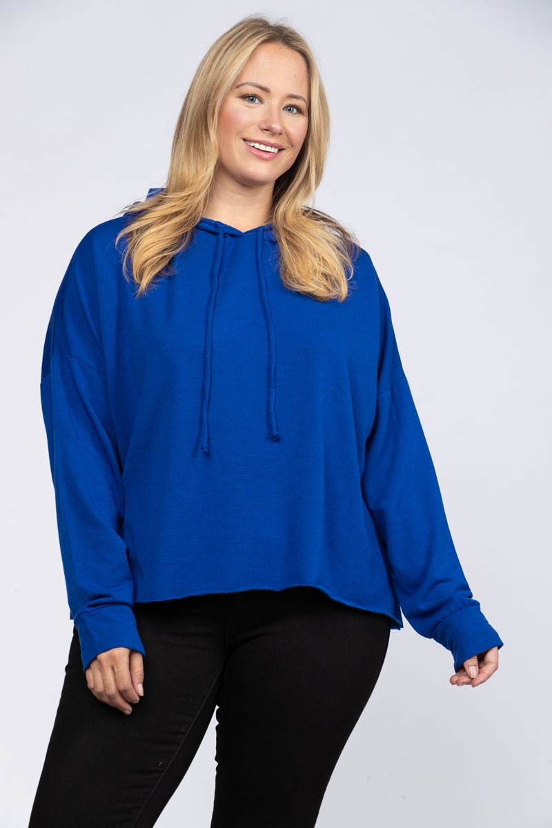 ROYAL BLUE HOODY PLUS SIZE PULLOVER SWEATER TOP 4866PL