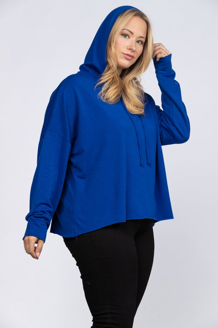 ROYAL BLUE HOODY PLUS SIZE PULLOVER SWEATER TOP 4866PL