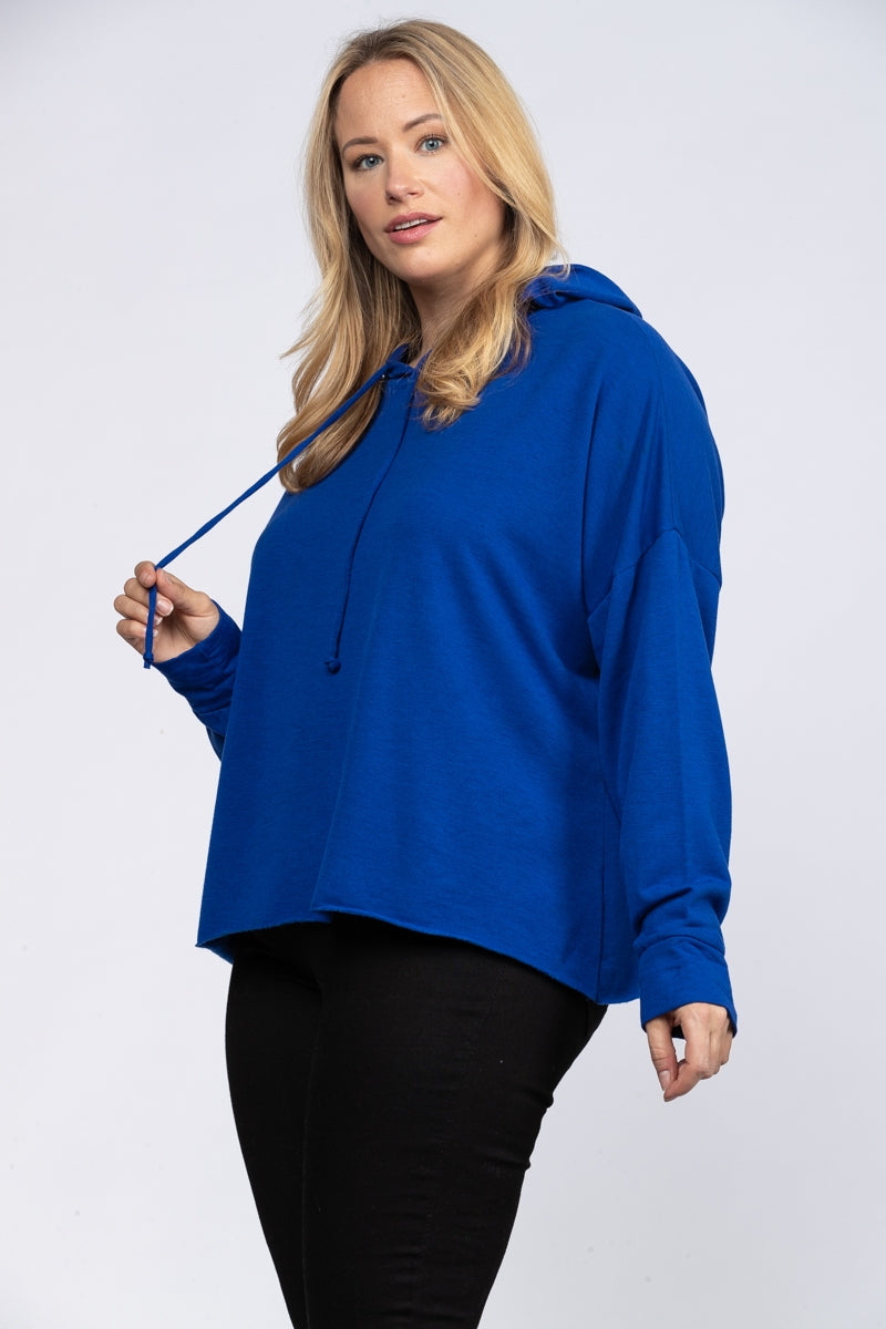 ROYAL BLUE HOODY PLUS SIZE PULLOVER SWEATER TOP 4866PL