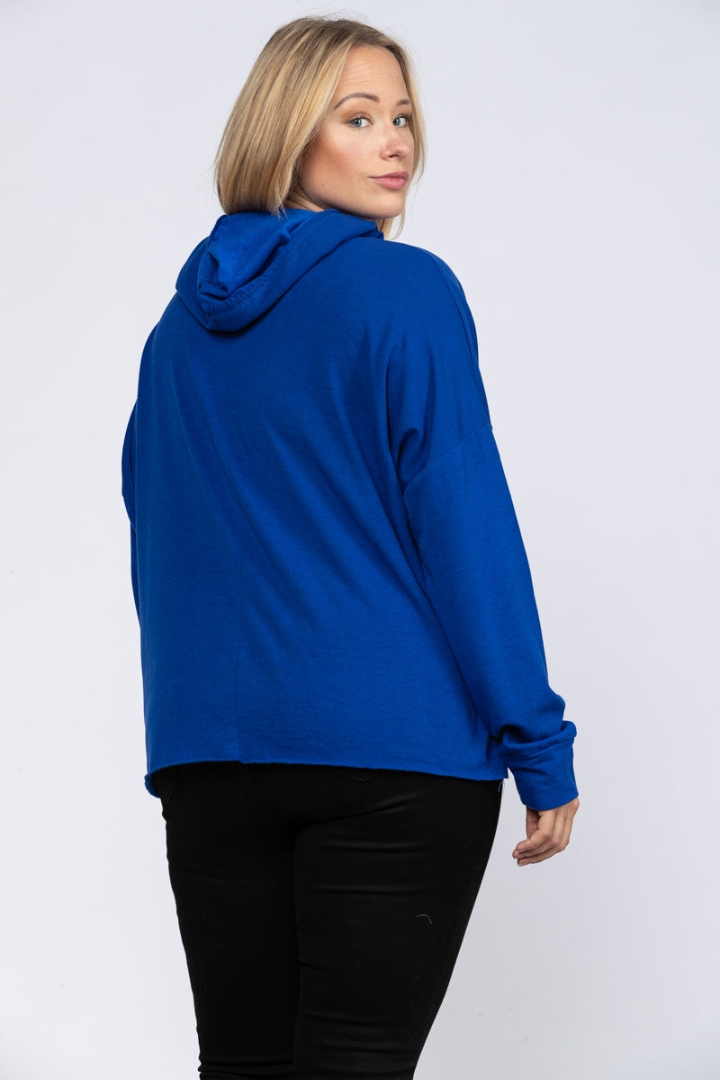 ROYAL BLUE HOODY PLUS SIZE PULLOVER SWEATER TOP 4866PL