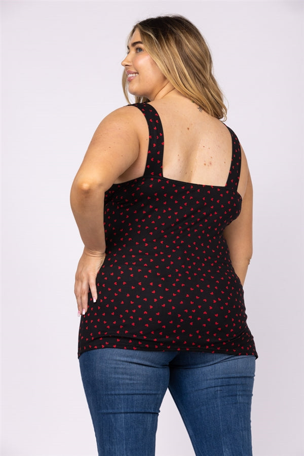 RED HEART PRINTS LACE V NECK CRISS CROSS PLUS SIZE TOP-T6575P