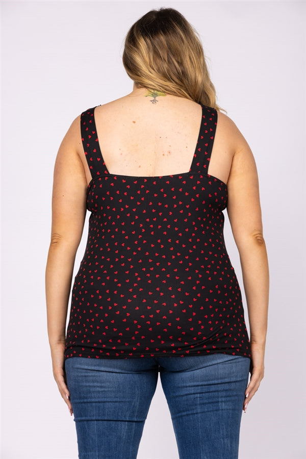 RED HEART PRINTS LACE V NECK CRISS CROSS PLUS SIZE TOP-T6575P