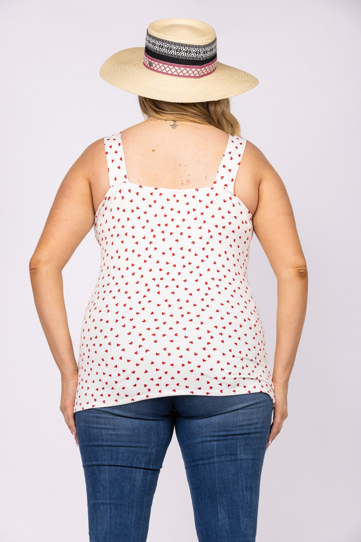 IVORY WHITE HEART PRINTS LACE V NECK CRISS CROSS PLUS SIZE TOP-T6575P