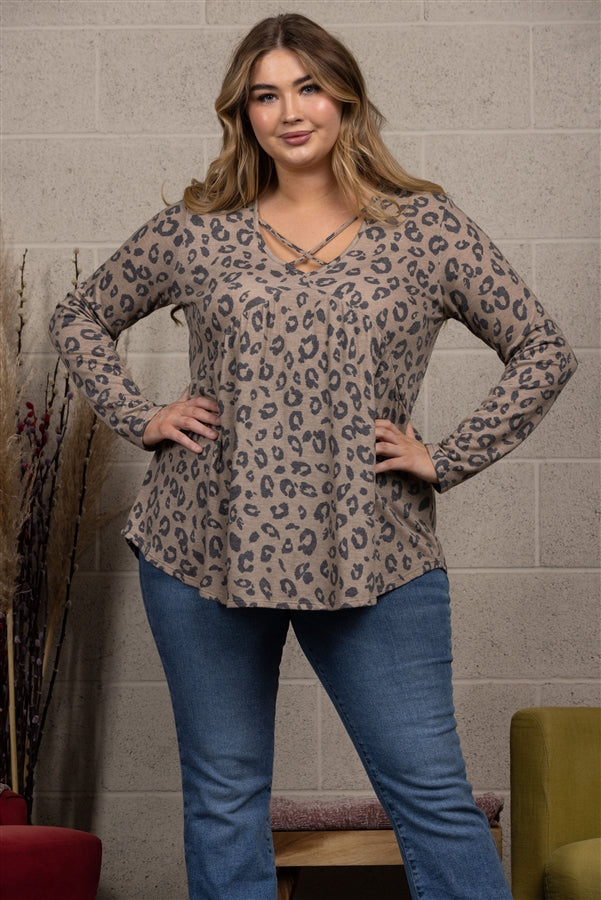 ASH MOCHA CROSS NECKLINE KNIT PLUS SIZE TOP-ST1839-15X