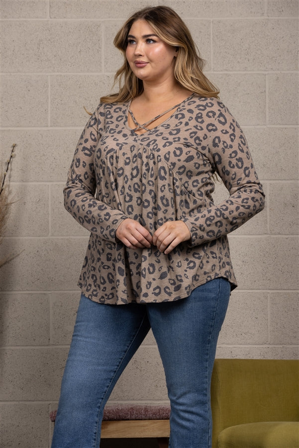 ASH MOCHA CROSS NECKLINE KNIT PLUS SIZE TOP-ST1839-15X