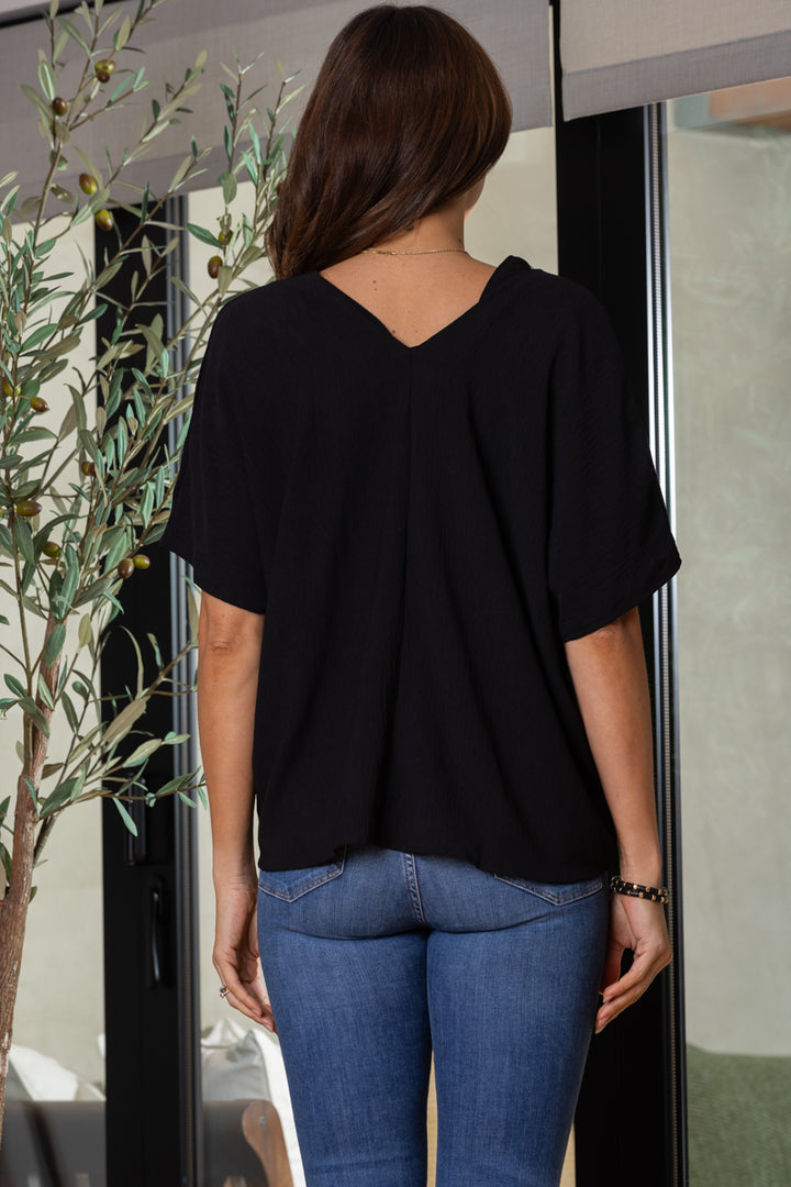 BLACK V-NECK DOLMAN SLEEVES TOP TC12603SA