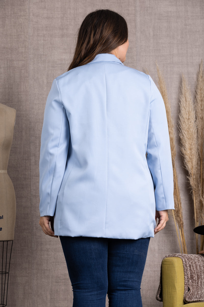 SKY LAPEL LONG SLEEVES PLUS SIZE BLAZER-K51572WX