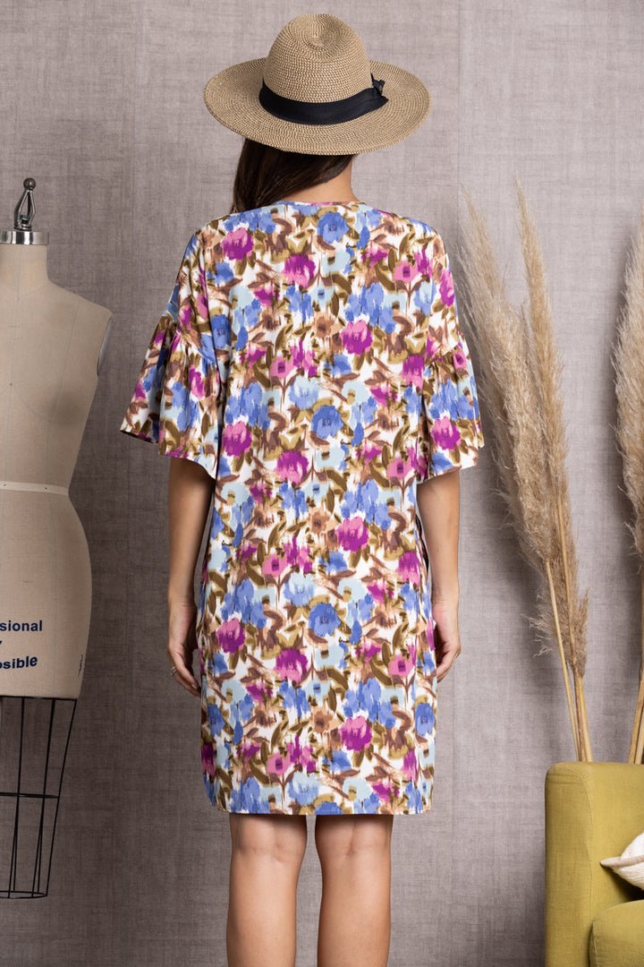 VIOLET/SEABLUE CASUAL FLORAL PRINT W/SIDE SLITS CARDIGAN-SC12070