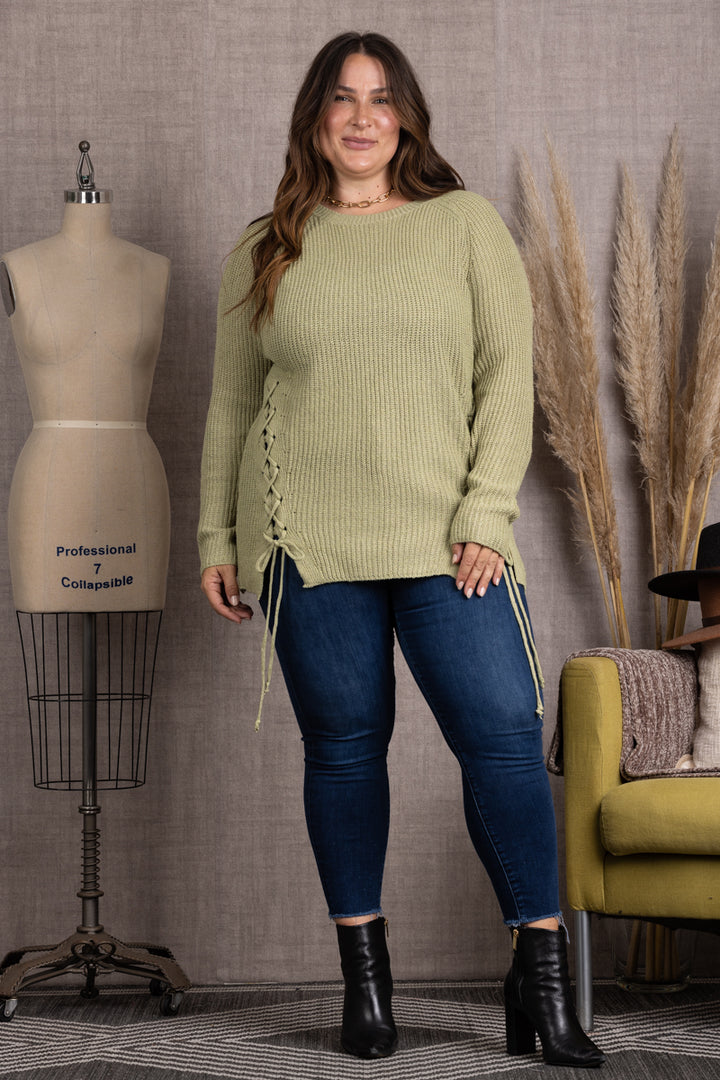 SAGE SOFT KNIT CRISSCROSS PLUS SIZE SWEATER-KNT21006P