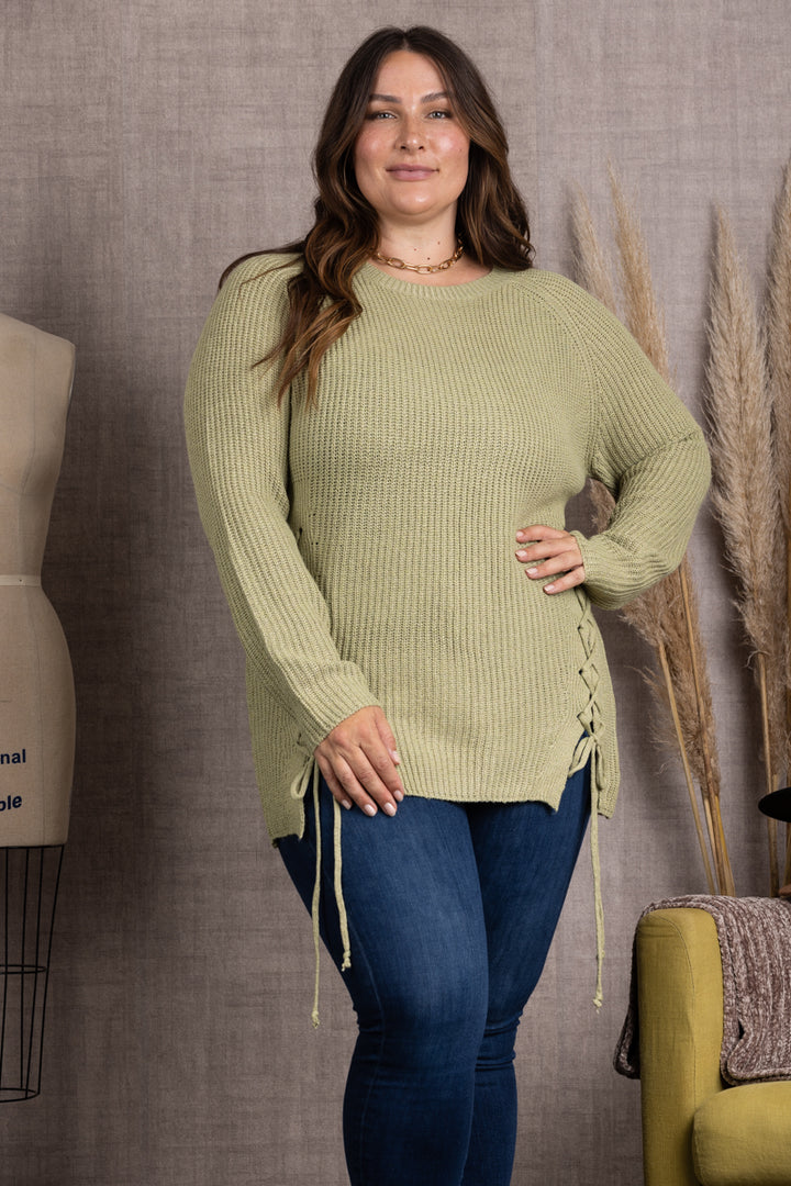 KNT21006P-Wholesale SAGE SOFT KNIT CRISSCROSS PLUS SIZE SWEATER