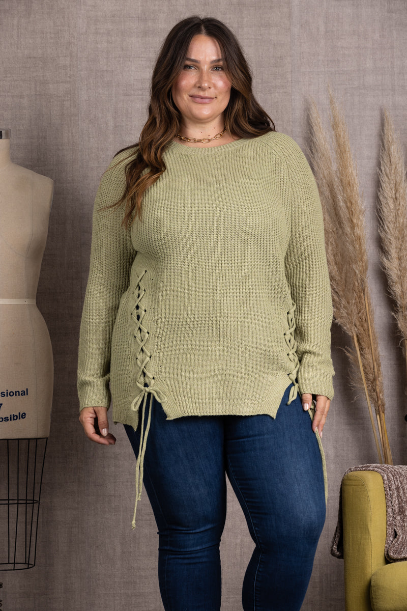 SAGE SOFT KNIT CRISSCROSS PLUS SIZE SWEATER-KNT21006P