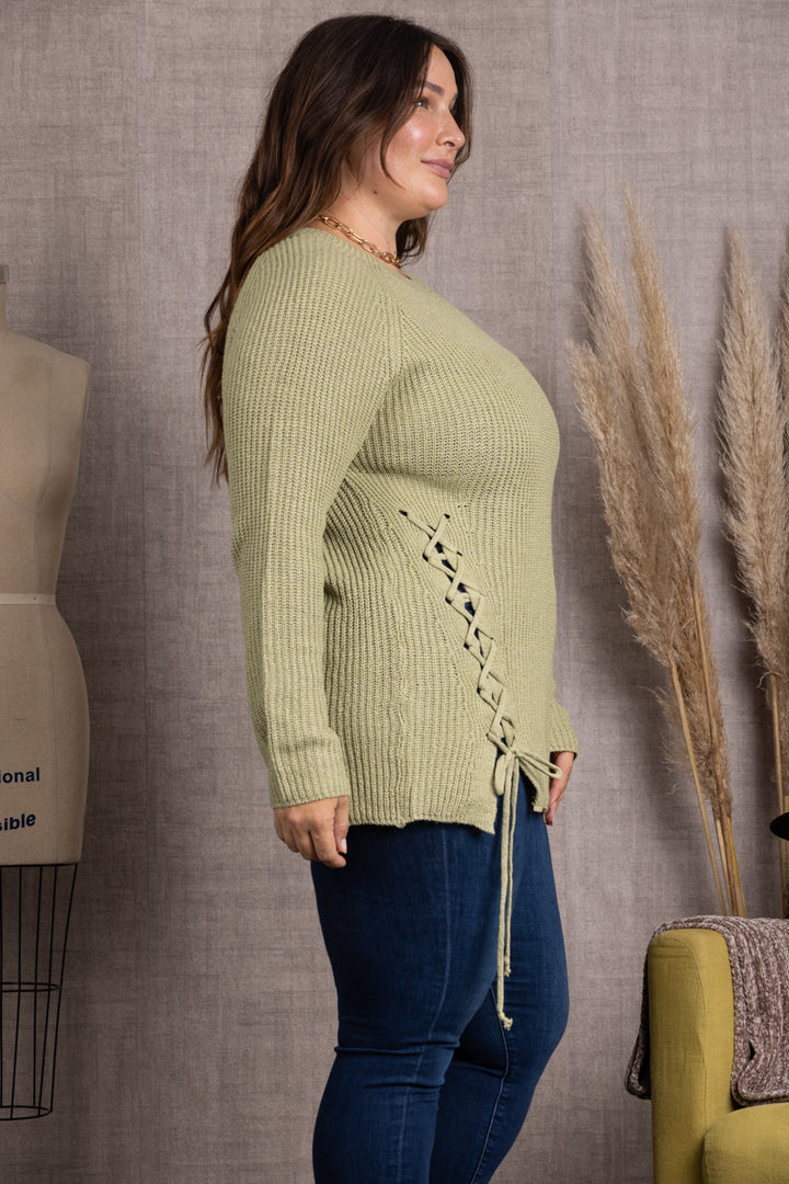 SAGE SOFT KNIT CRISSCROSS PLUS SIZE SWEATER-KNT21006P