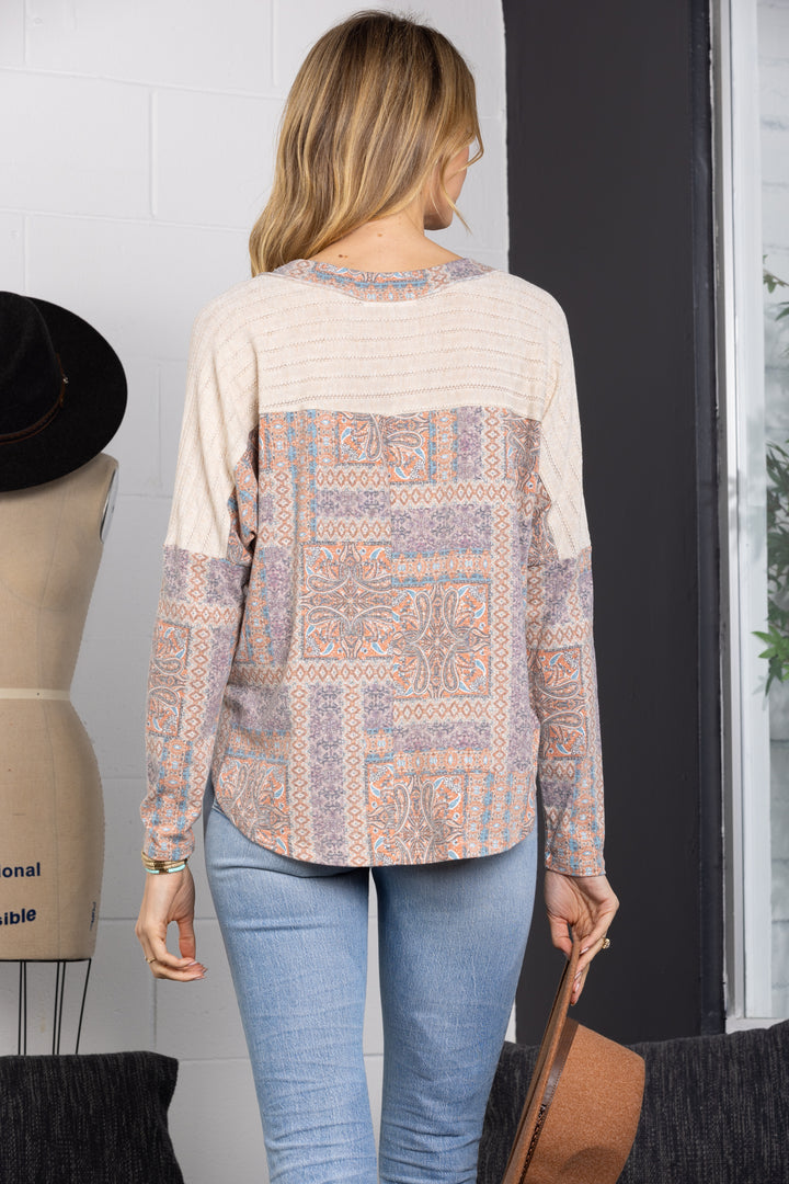 RUST PAISLEY PRINT LONG SLEEVES TOP-TJ10169PD-