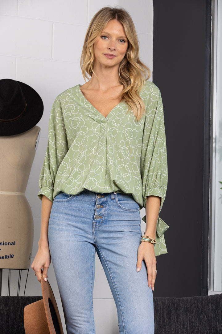 SAGE V-NECK DOLMAN SELF-TIE SLEEVE TOP-TC12621PB