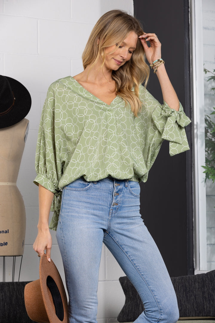 SAGE V-NECK DOLMAN SELF-TIE SLEEVE TOP-TC12621PB