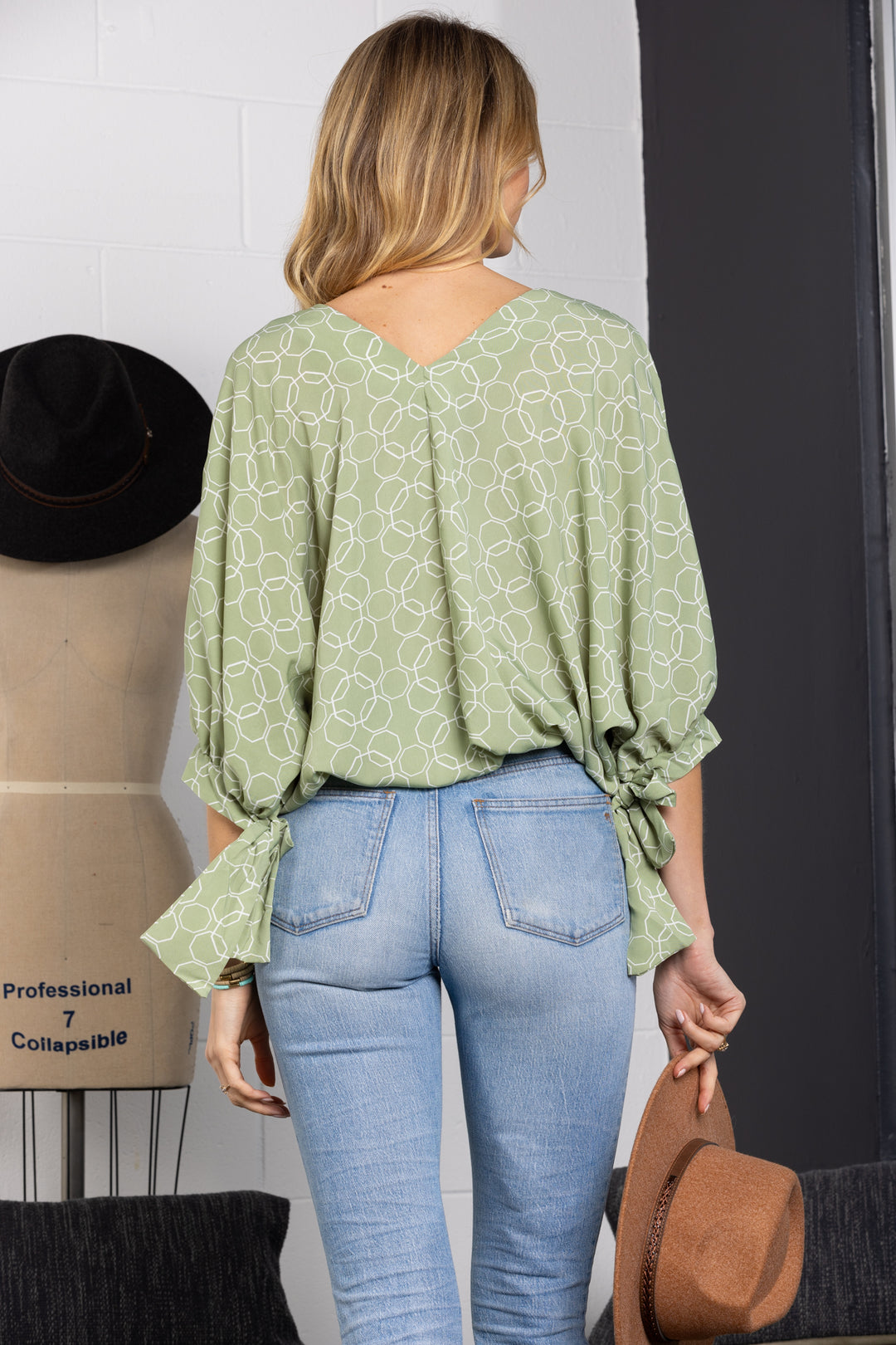 SAGE V-NECK DOLMAN SELF-TIE SLEEVE TOP-TC12621PB