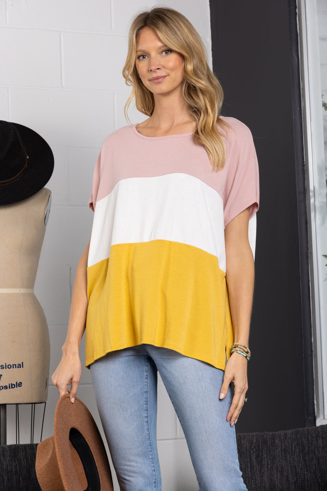 BLUSH COLOR BLOCK TUNIC TOP-ST11499