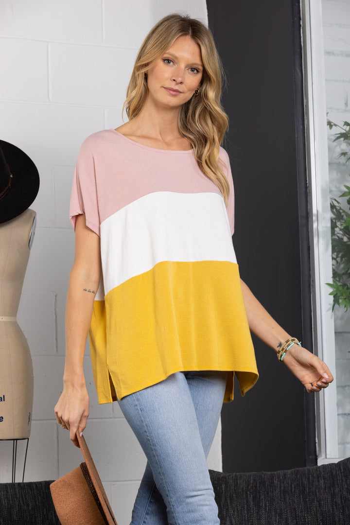 BLUSH COLOR BLOCK TUNIC TOP-ST11499