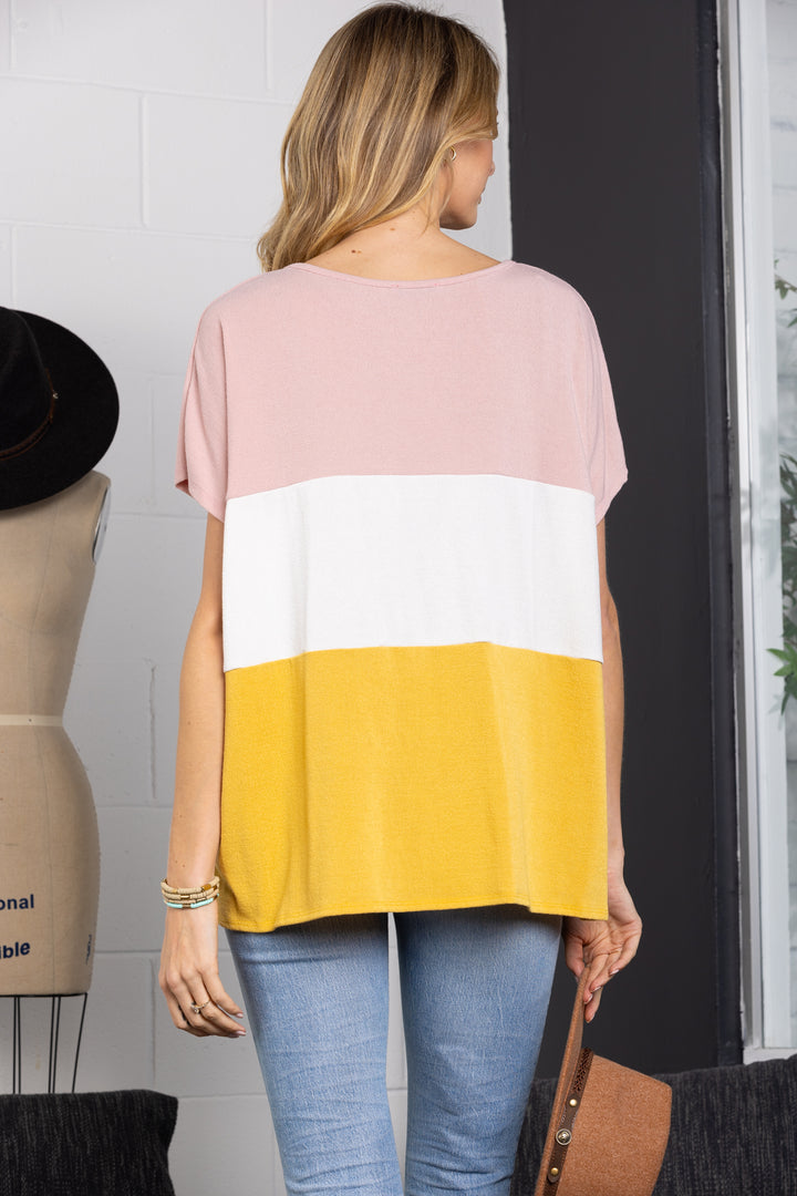 BLUSH COLOR BLOCK TUNIC TOP-ST11499