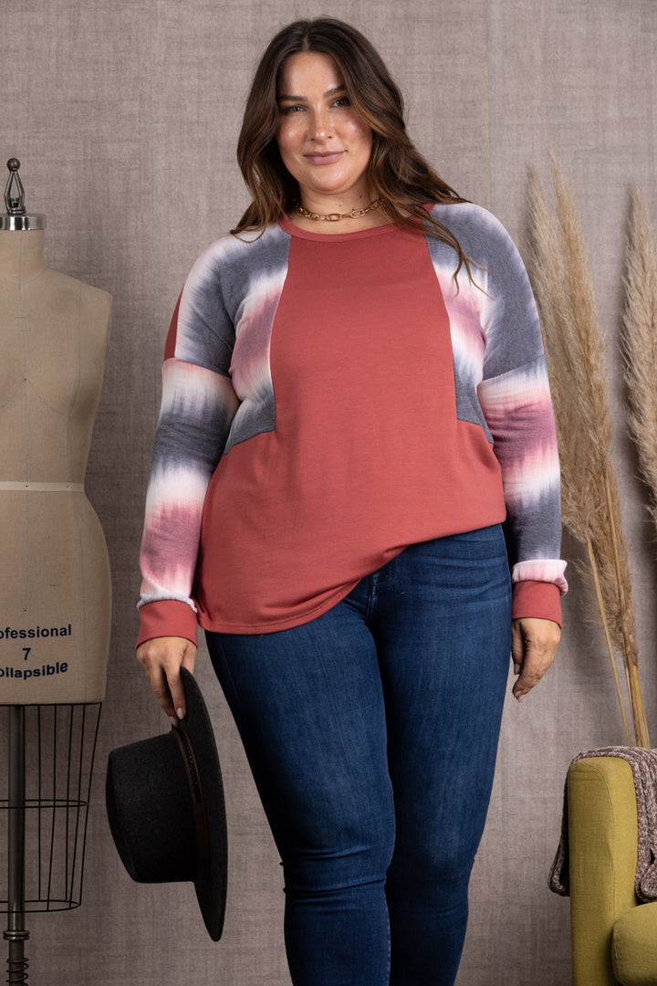 ET5125-Wholesale MAGENTA OMBRE LONG SLEEVS PLUS SIZE KNIT TOP