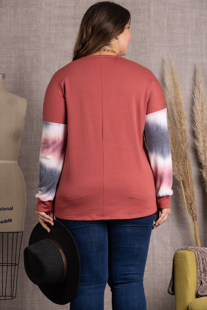 MAGENTA OMBRE LONG SLEEVES PLUS SIZE KNIT TOP-ET5125